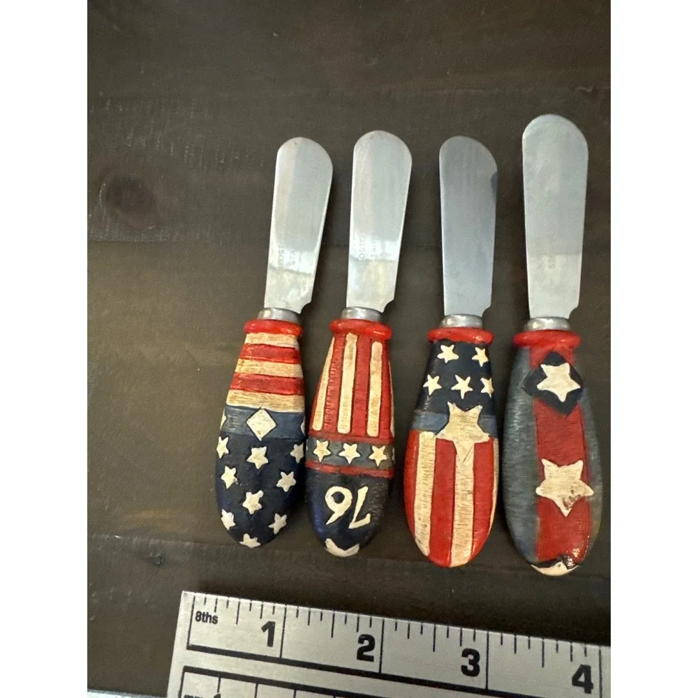 Boston Warehouse Patriotic Americana Cheese Spreaders Set of 4 Stars Stripes 76